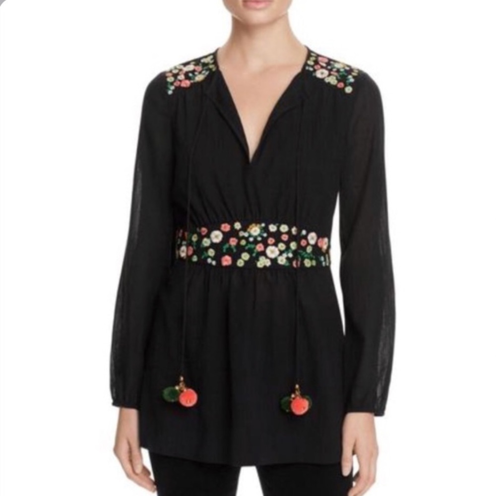 Tory Burch NWT linen black floral embroidered tunic top 4